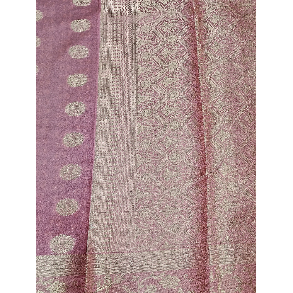 Rose Gold Colour contrast blouse Retro Georgette Semi Silk Saree