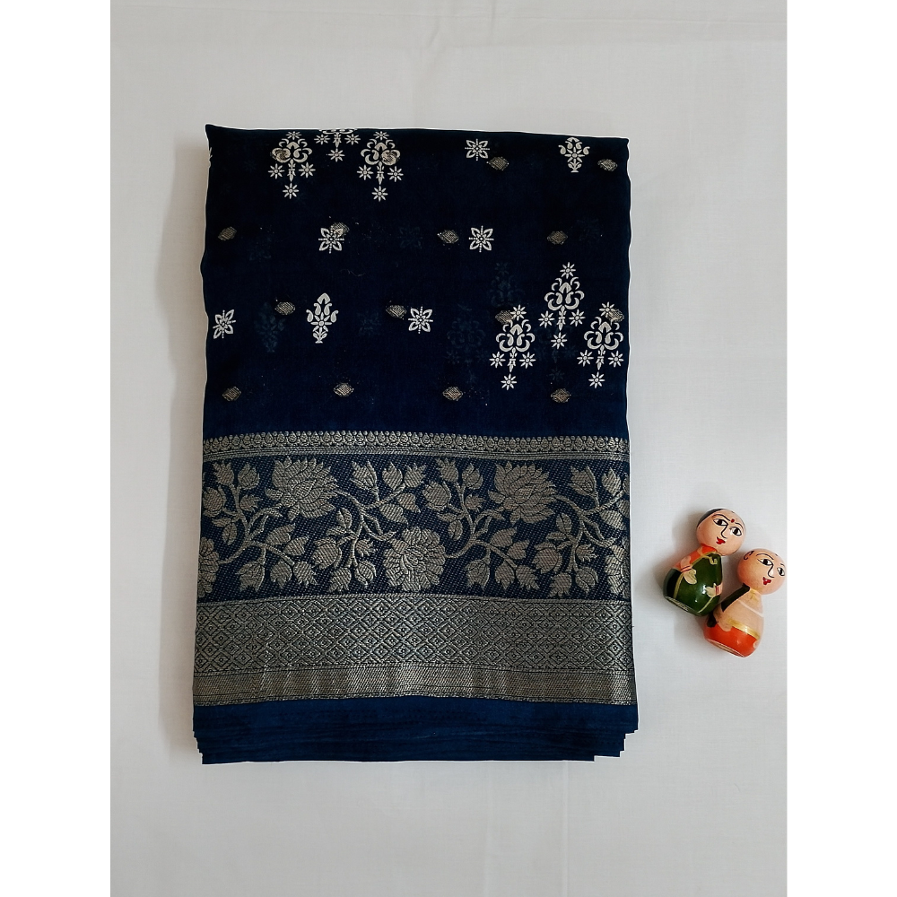 Peacock Blue Georgette Saree with Zari Bhuttas