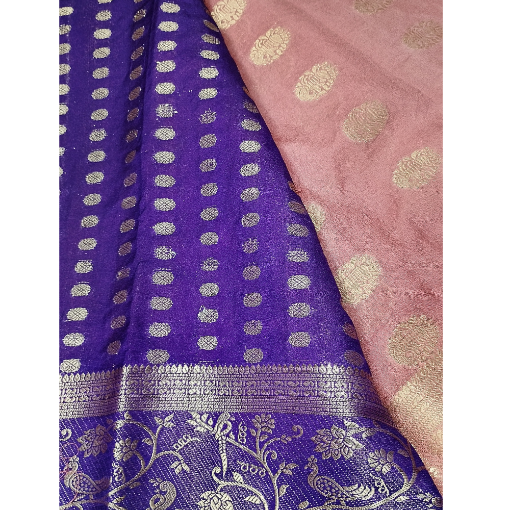 Rose Gold Colour contrast blouse Retro Georgette Semi Silk Saree