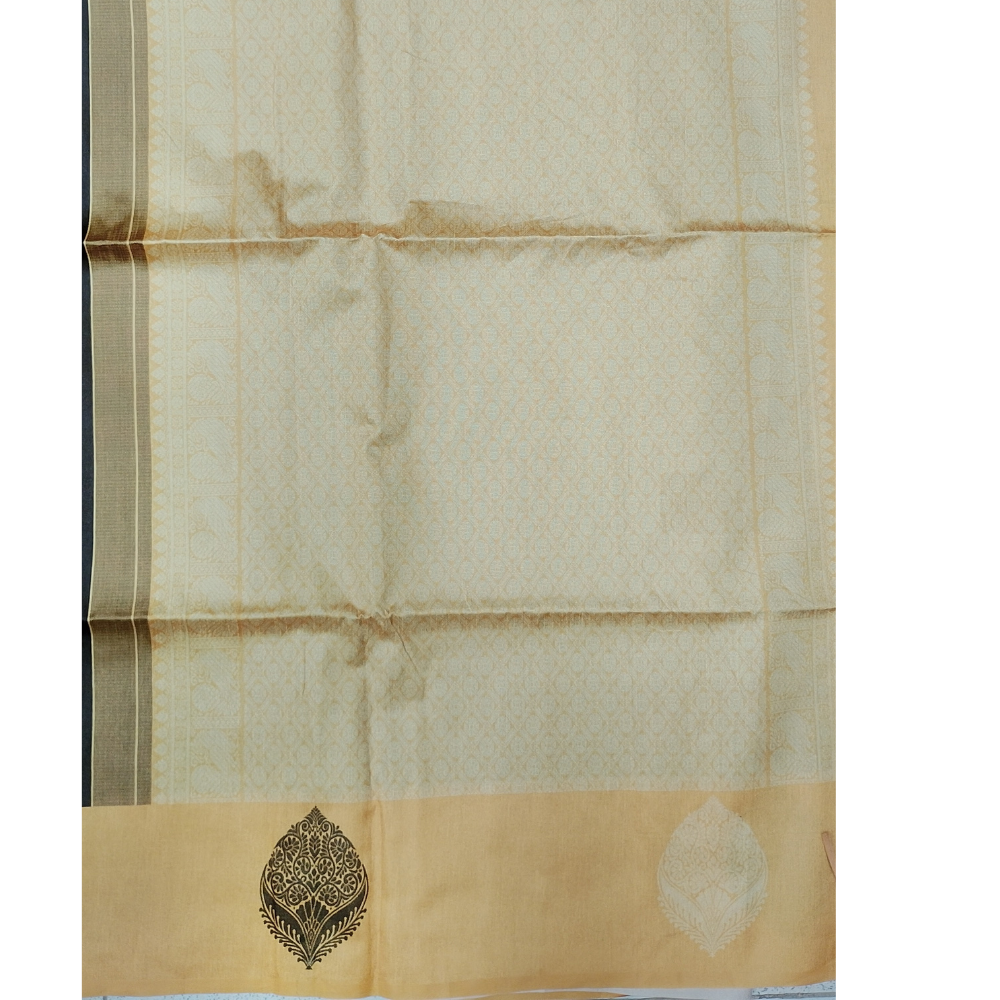 Brown with Peach Cream Border Pallu Blouse Semi Tusser Saree