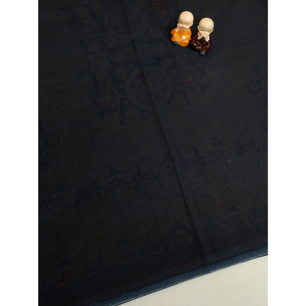Navy Blue With Multi Colour Handblock Print Mul Mul Cotton Saree