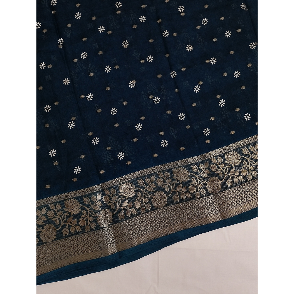Peacock Blue Georgette Saree with Zari Bhuttas
