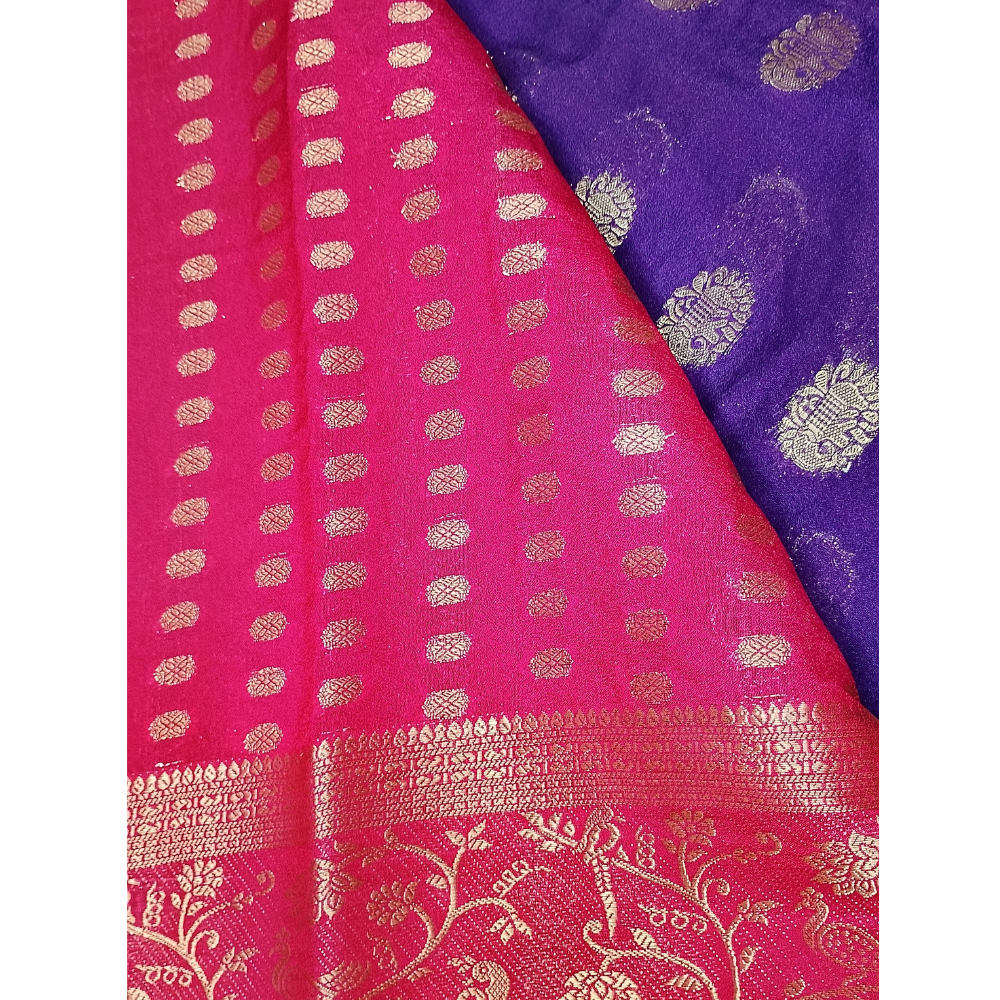 Purple Saree with contrast blouse retro Georgette Semi Silk Saree