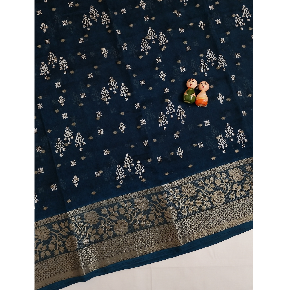 Peacock Blue Georgette Saree with Zari Bhuttas