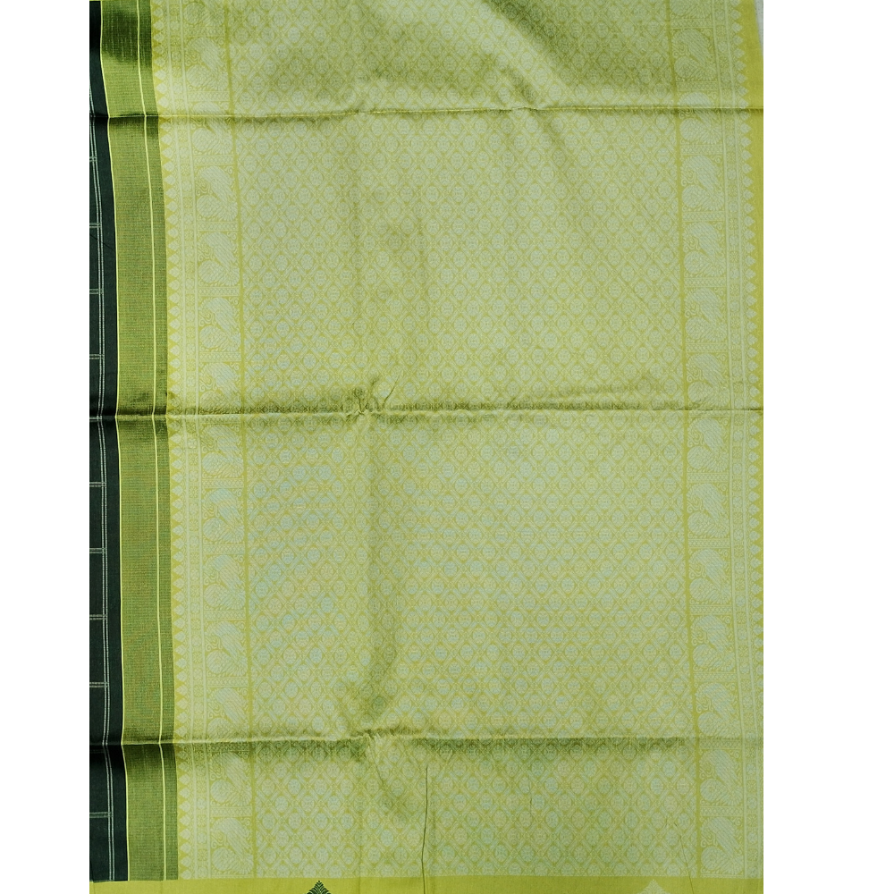 Light Olive Green with Lemon Yellow Border Pallu Blouse Semi Tusser Saree