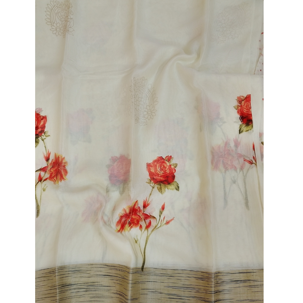 Pearl White Organza saree