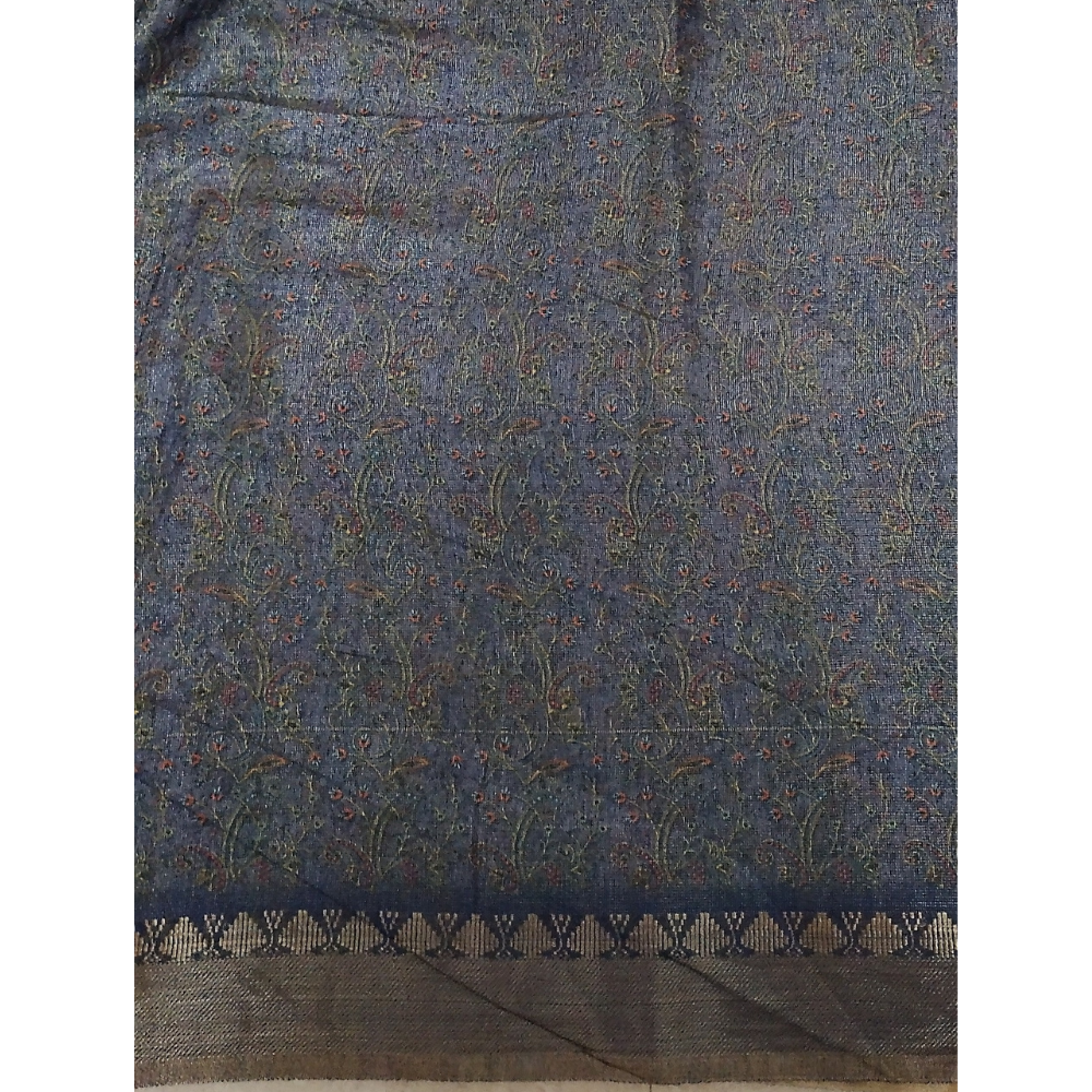 Grey Colour multi colour Floral print Linen Digital Saree
