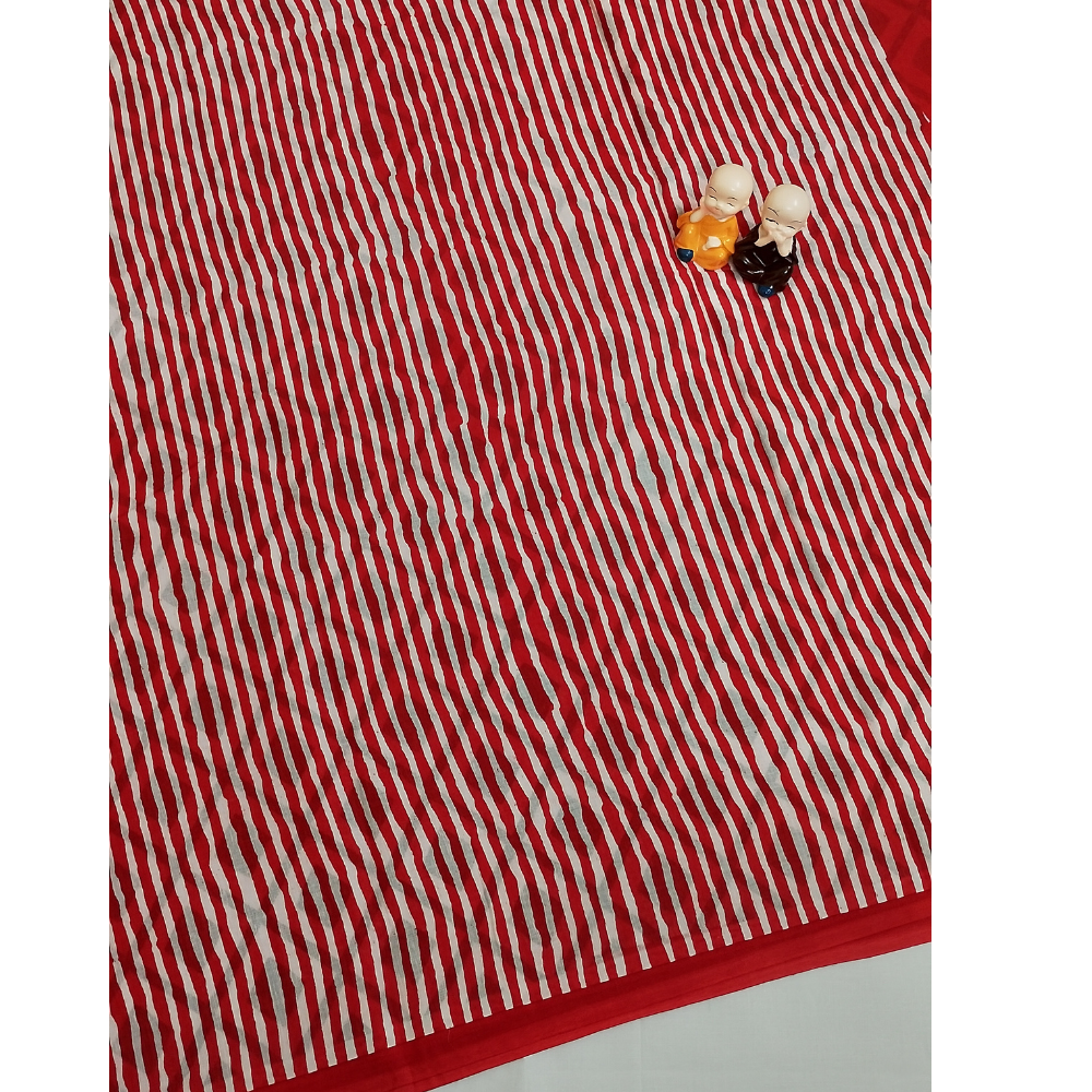 Red Handblock Print Mul Mul Cotton Saree