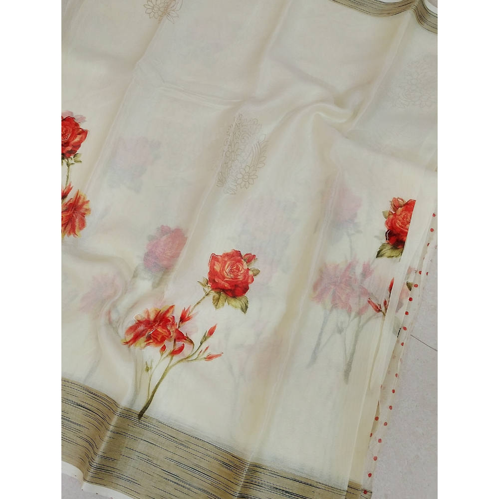 Pearl White Organza saree