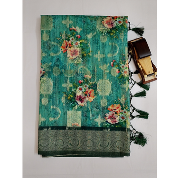 Rama Green colour Zari Woven Chanderi Sarees