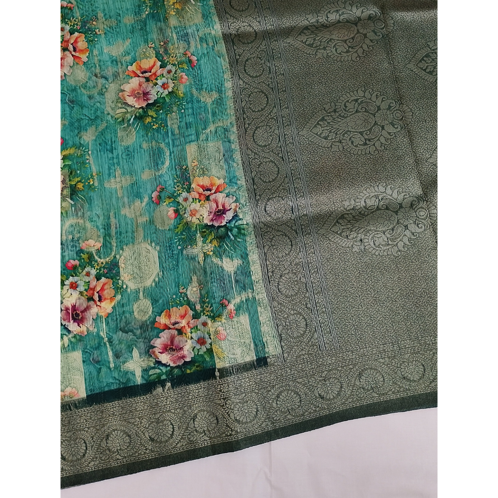 Rama Green colour Zari Woven Chanderi Sarees