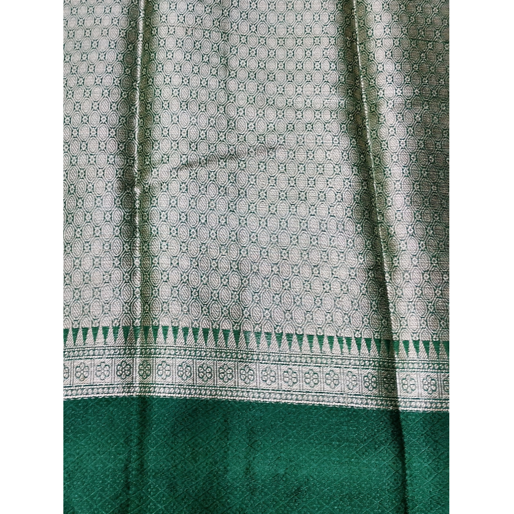 Ink blue colour with brocade Dark Green blouse Wam Silk 3D Saree