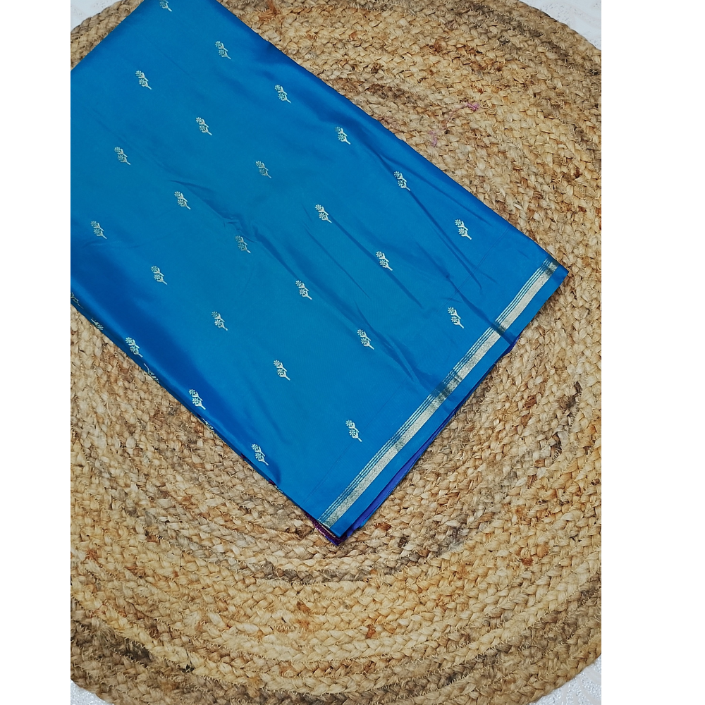 Blue colour with Violet blouse n pallu Semi Soft Saree