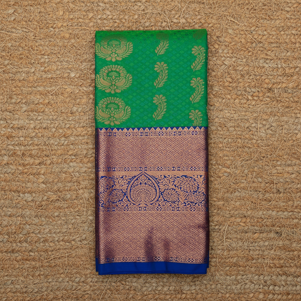 Green colour with blue border Semi Art Silk Saree