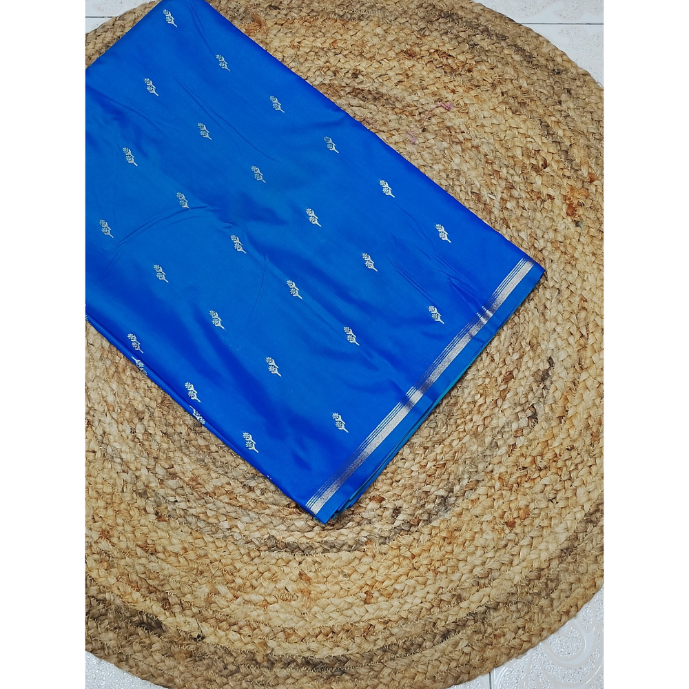 Blue colour with Green blouse n pallu Semi Soft Silk Saree