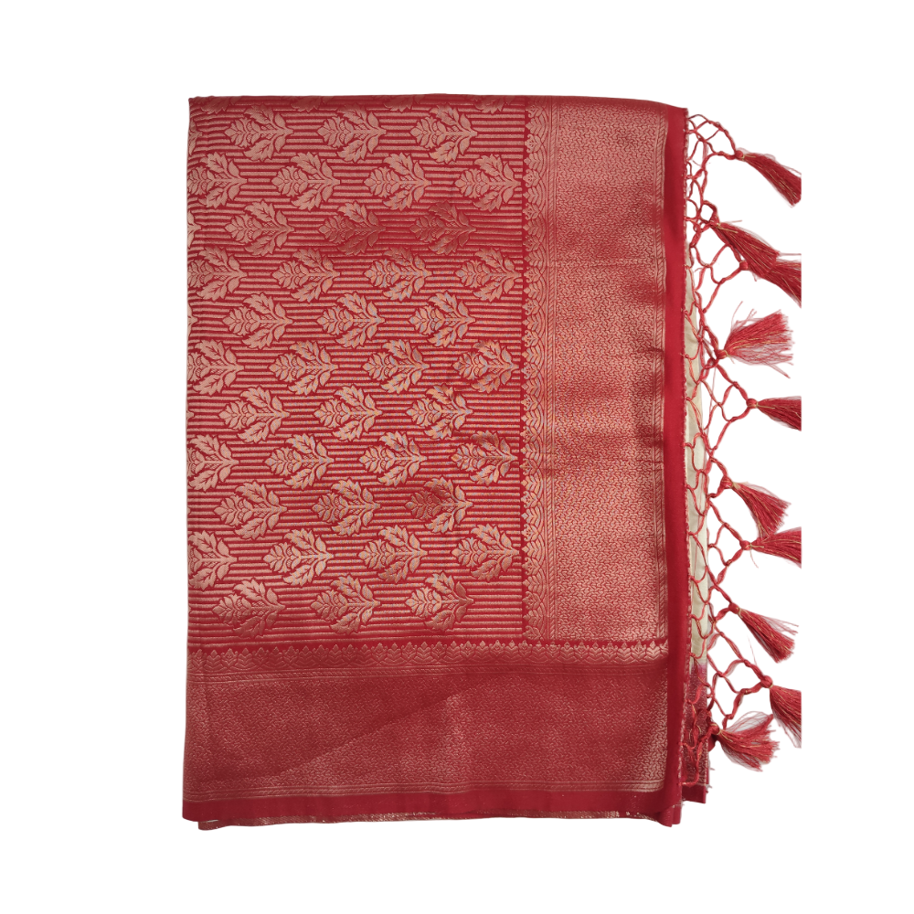 Pearl white with red border pearl viscose sarees with floral motifs