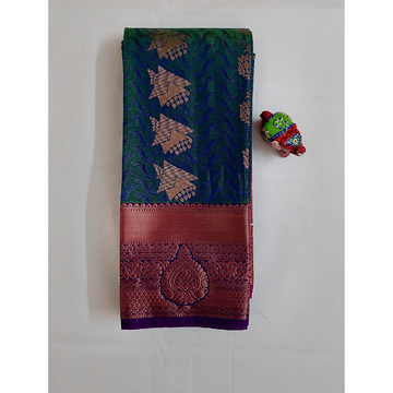 Peacock Green n Blue Colour combination Semi Art Silk Saree