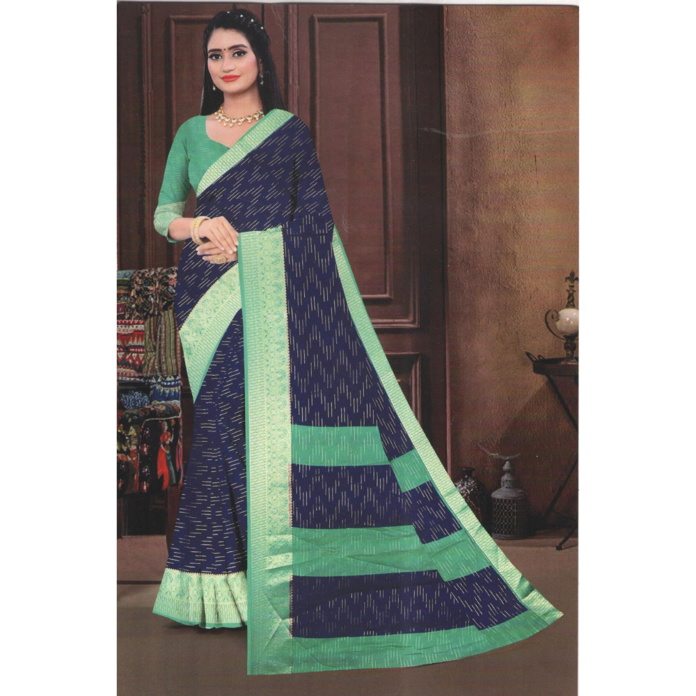 Navy Blue with Rama Green border Chanderi Sarees