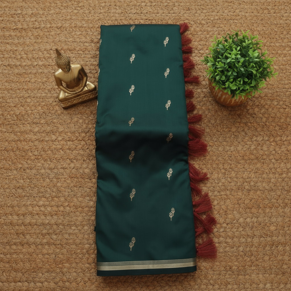 Green colour with Red blouse n pallu Semi Soft Silk Saree