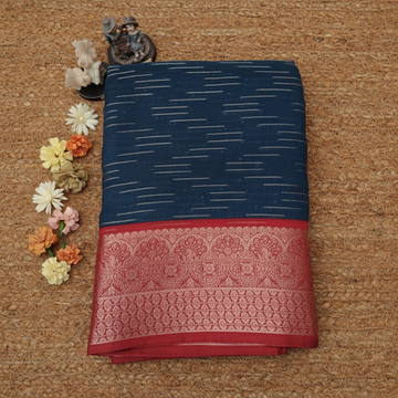 Peacock Blue with Red border Chanderi Sarees