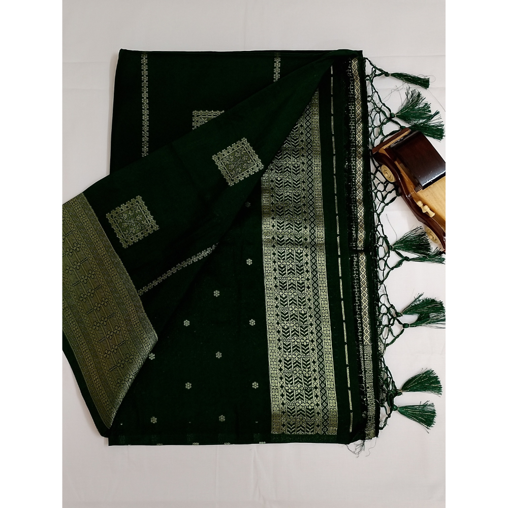 Dark Green viscose sarees with box motifs