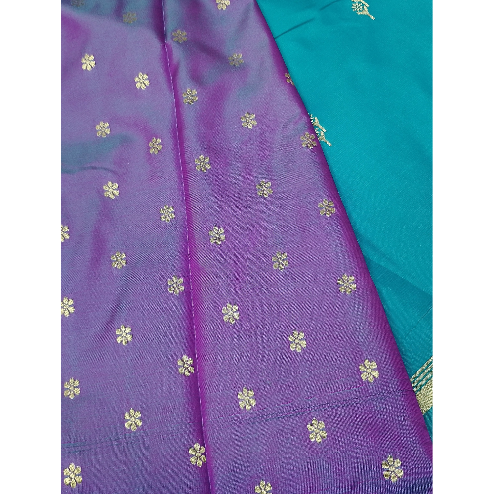 Blue colour with Violet blouse n pallu Semi Soft Saree