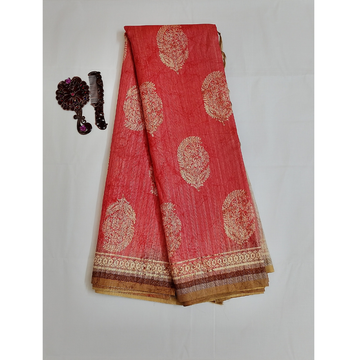 Peach Pink colour Geecha Tusser Saree