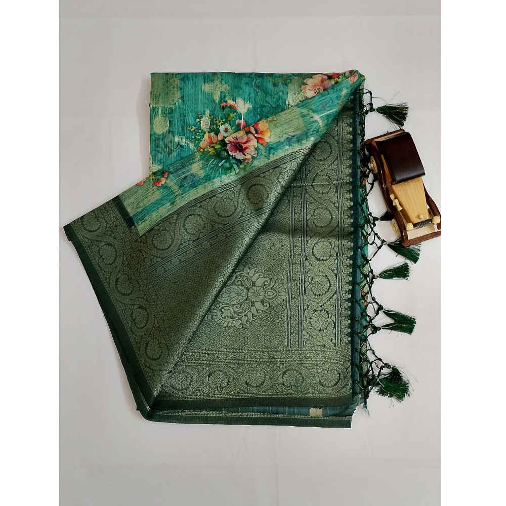 Rama Green colour Zari Woven Chanderi Sarees