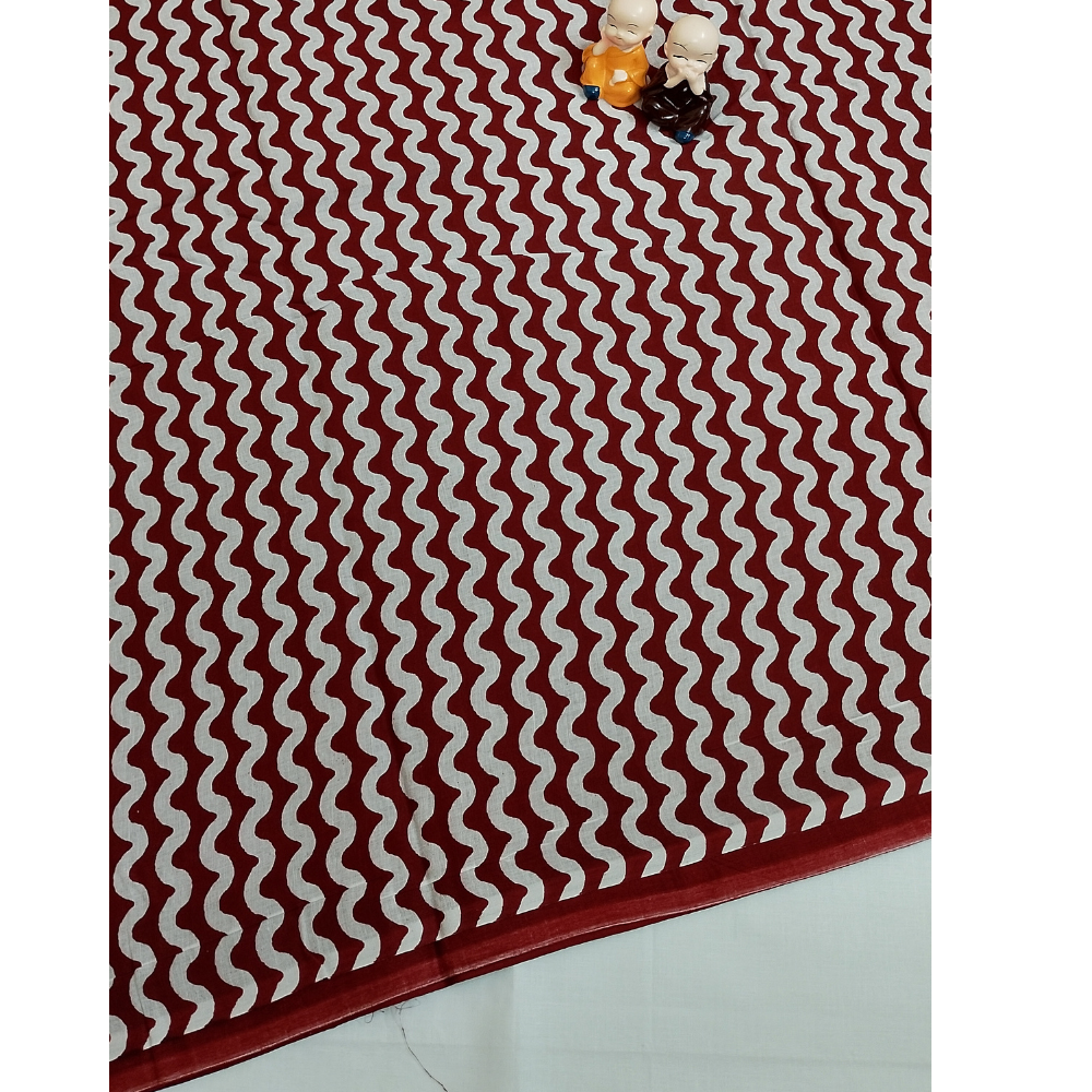 Maroon Handblock Print Mul Mul Cotton Saree