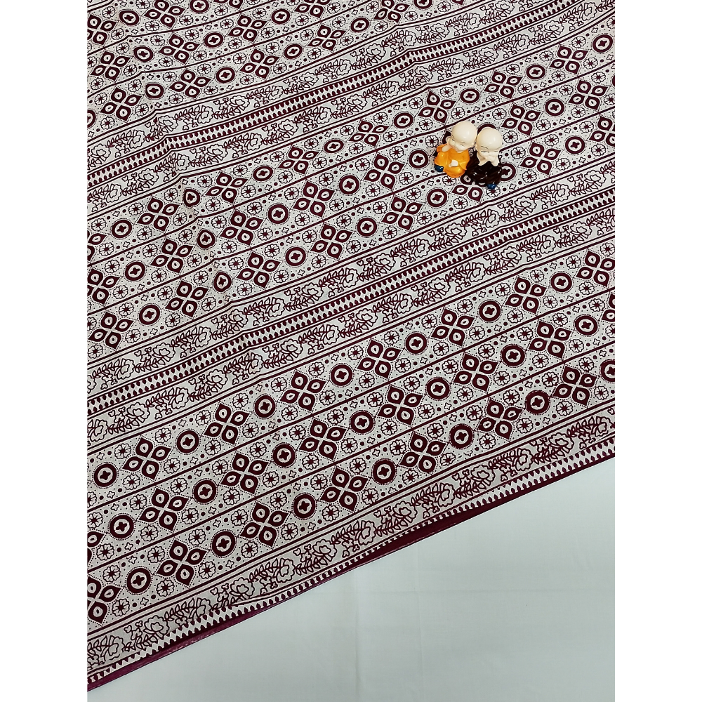 Dark Maroon Handblock Print Mul Mul Cotton Saree