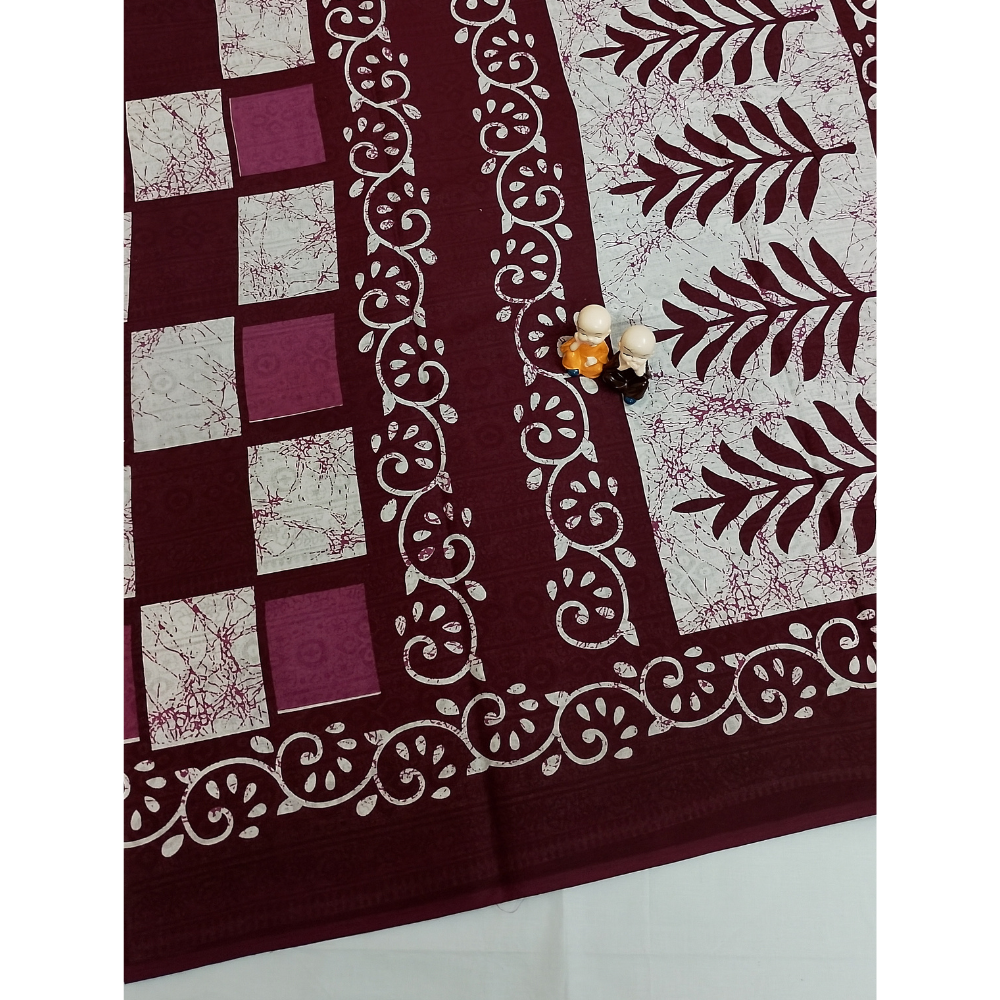 Dark Maroon Handblock Print Mul Mul Cotton Saree
