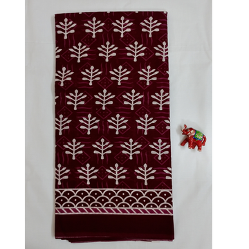 Dark Maroon Handblock Print Mul Mul Cotton Saree