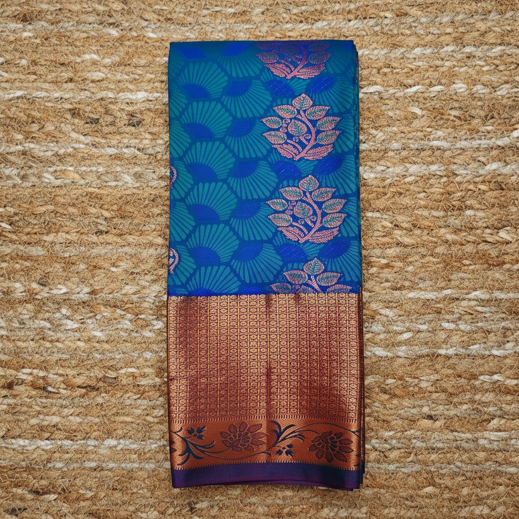 Rama Blue n bright blue colour combination Semi Art Silk Saree