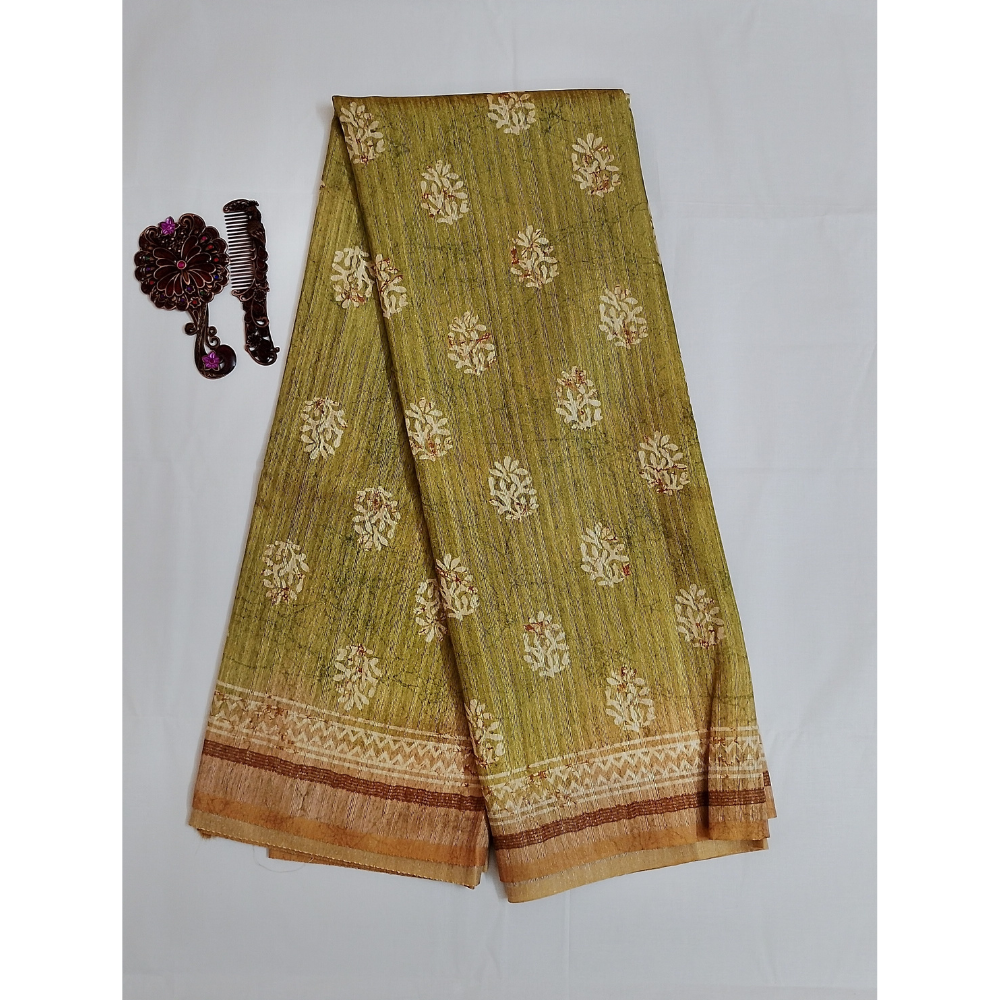 Lemon Green colour Geecha Tusser Saree