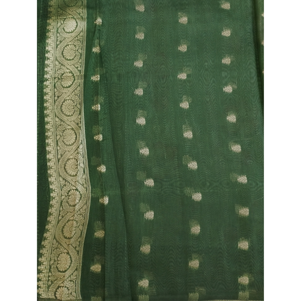 Pale Yellow Green Colour Zari Woven Chanderi Sarees