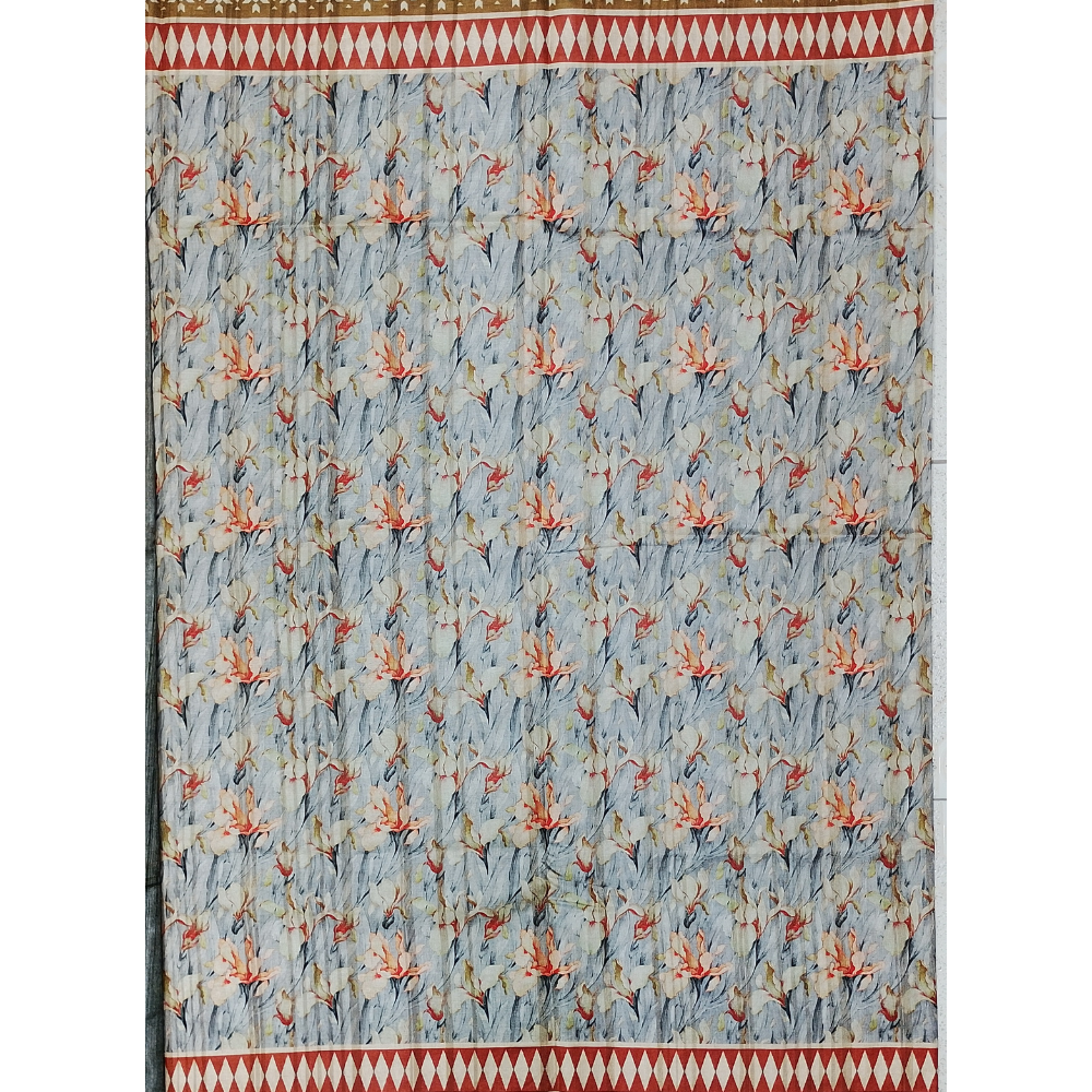 Grey n Half White combination Semi Tusser Saree