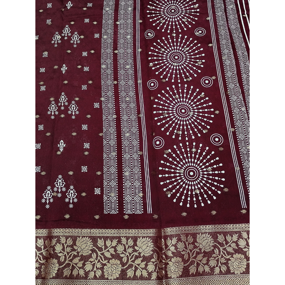 Dark Maroon Georgette Saree with Zari Bhuttas