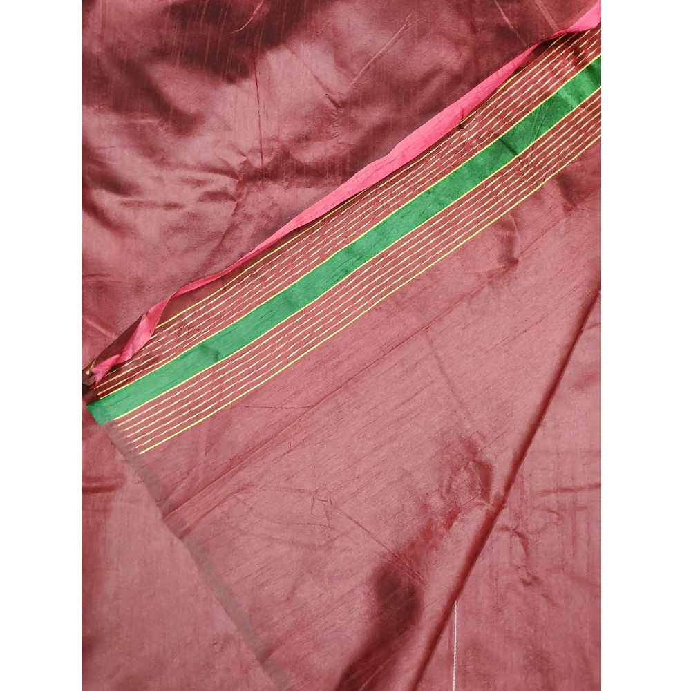 Maroon Raw Silk Saree with contrast Ikkat Blouse