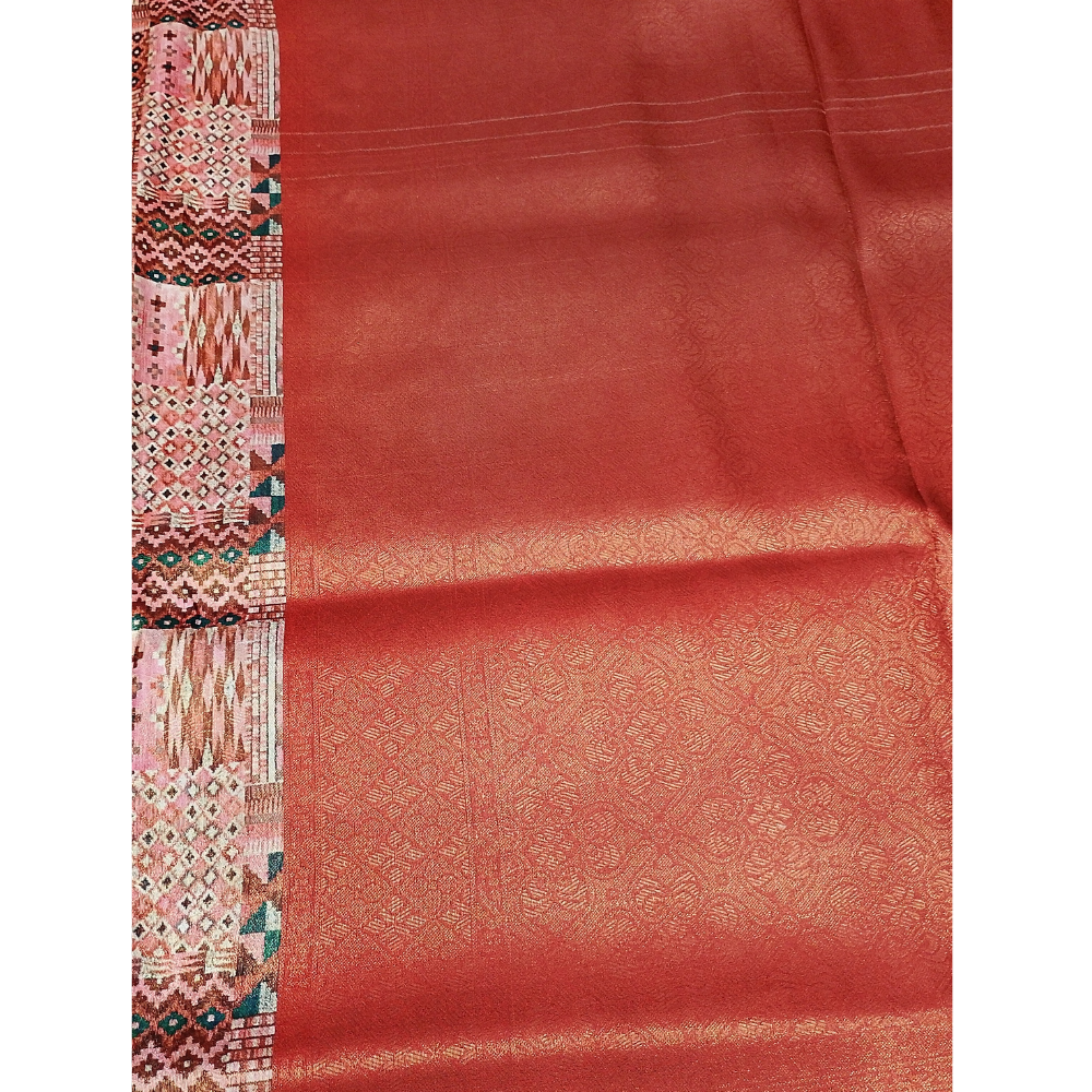 Silver with Dark Pink combination Softy Digital Print Silk Saree