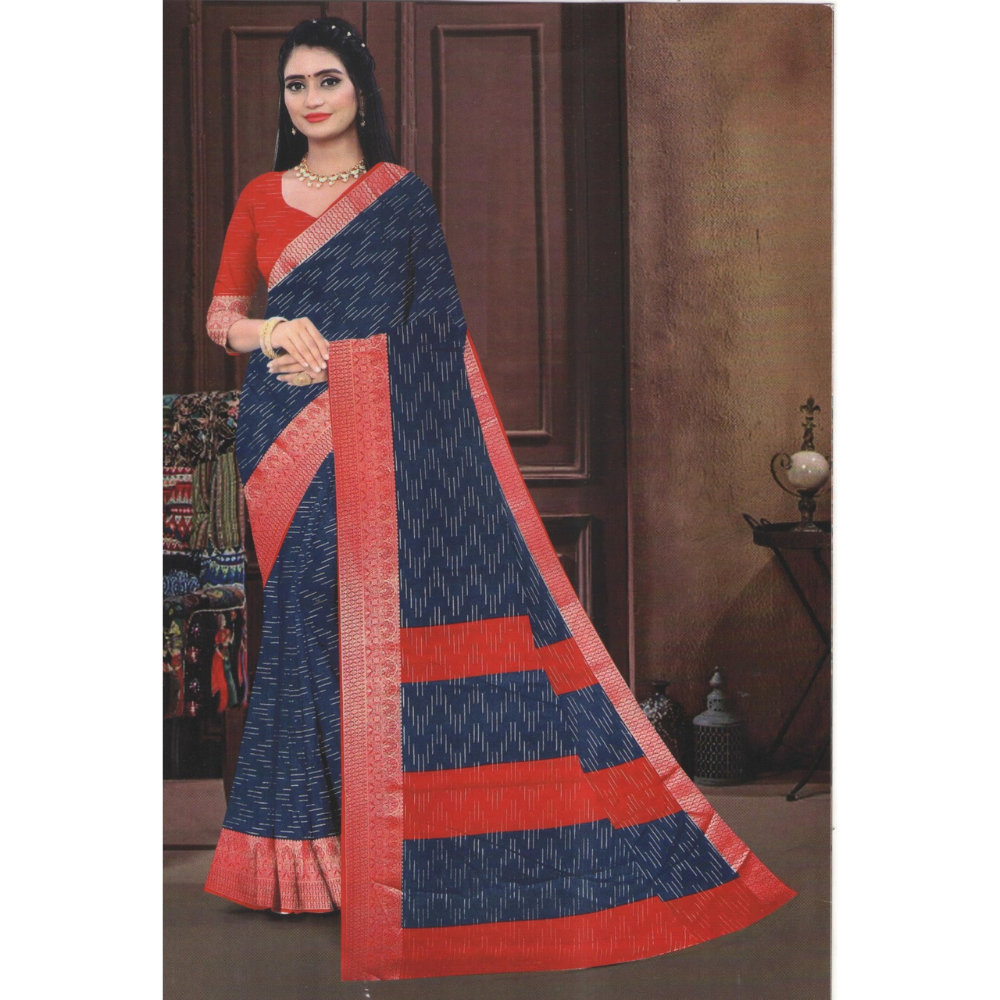 Peacock Blue with Red border Chanderi Sarees