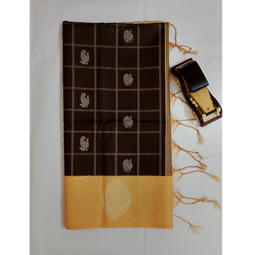 Brown with Peach Cream Border Pallu Blouse Semi Tusser Saree