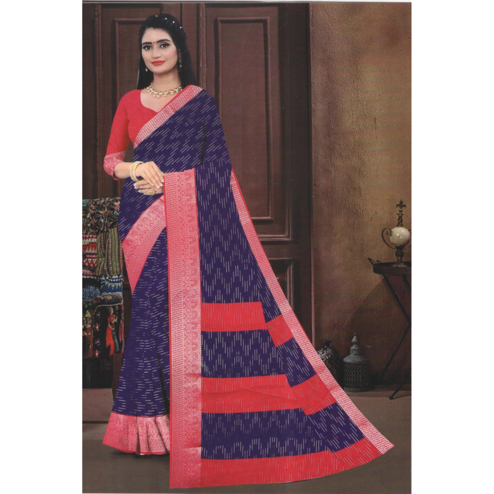 Dark Violet with Red border Chanderi Sarees