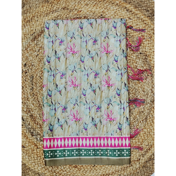 Mehandhi Green n Half White combination Semi Tusser Saree