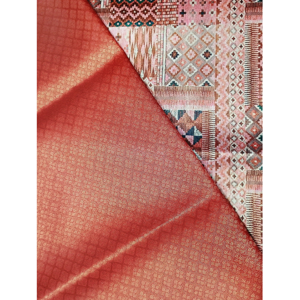 Silver with Dark Pink combination Softy Digital Print Silk Saree