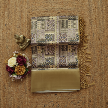 Cream colour with gold combination Softy Digital Print Silk Saree