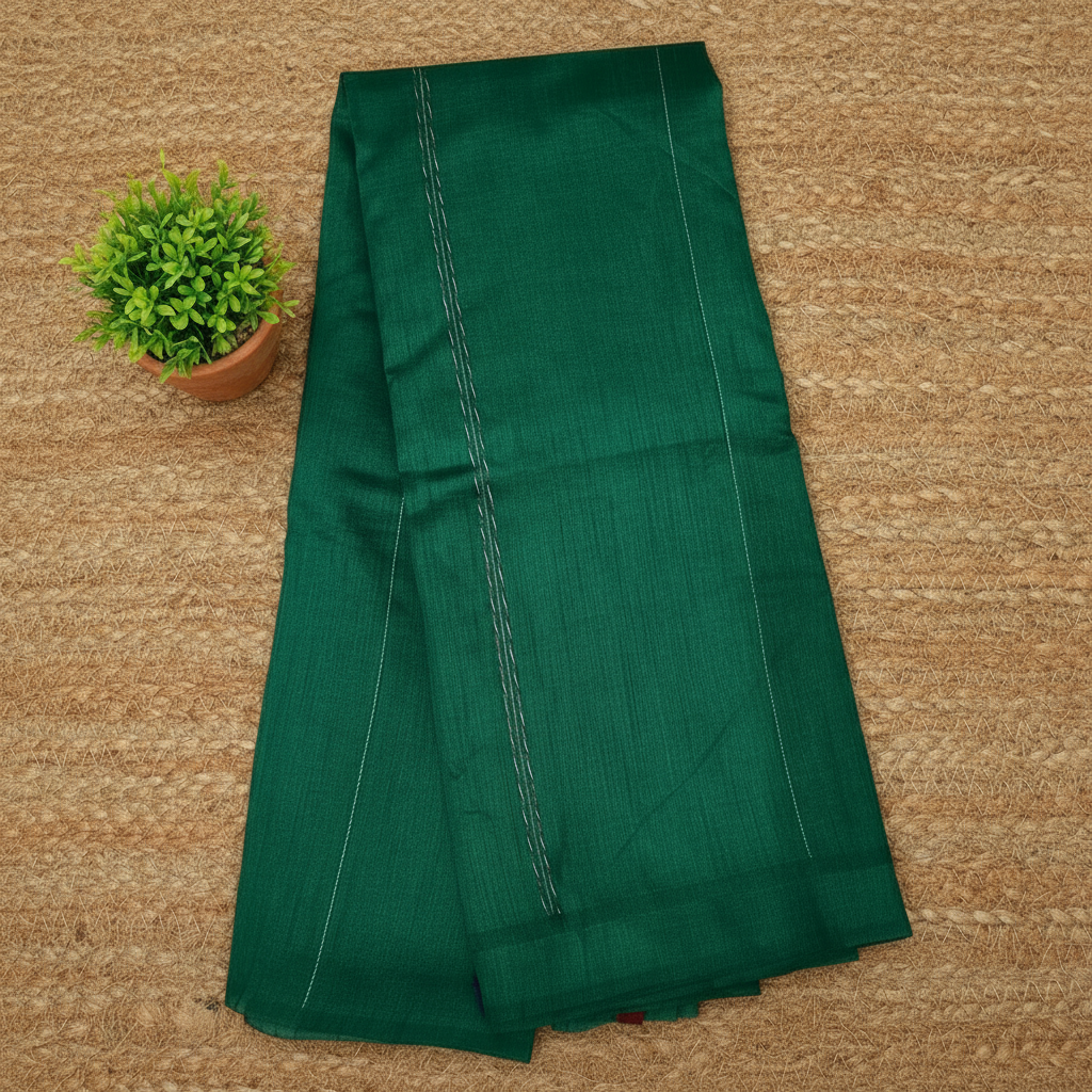 Green Raw Silk Saree with contrast Ikkat Blouse