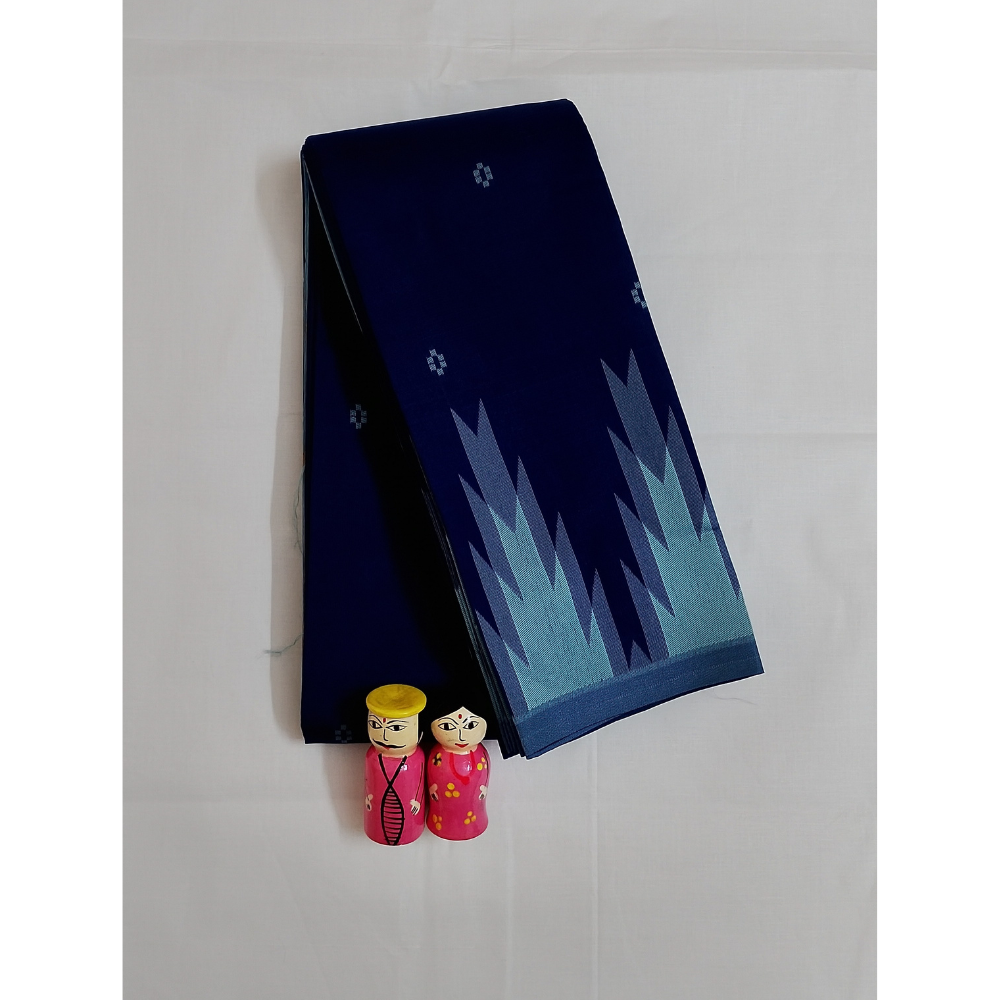 Dark Blue temple border Semi Silk Saree