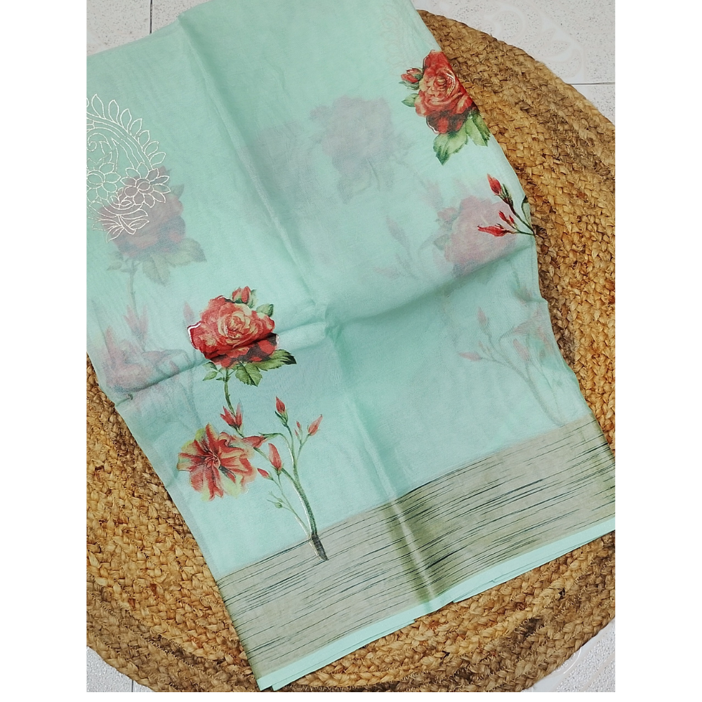 Distemper Green Organza Saree