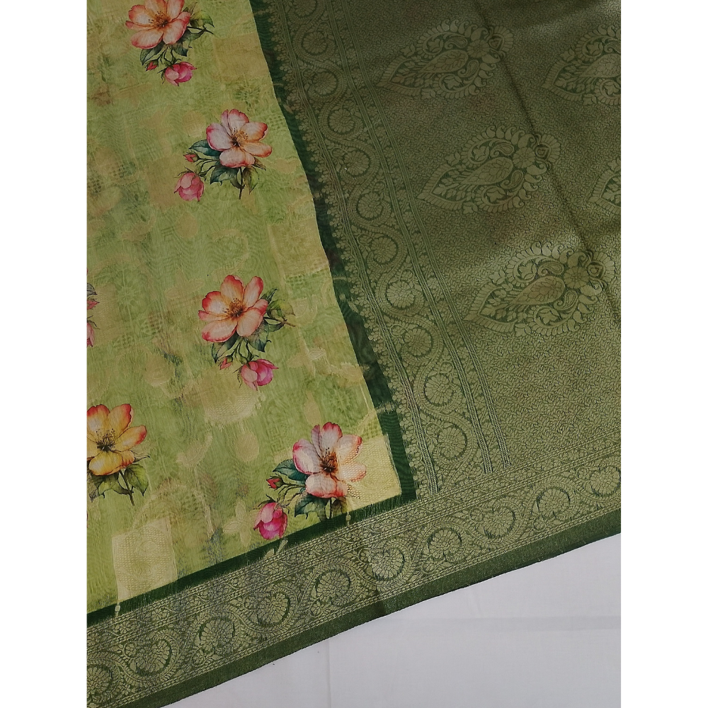 Pale Yellow Green Colour Zari Woven Chanderi Sarees