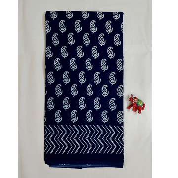 Navy Blue Handblock Print Mul Mul Cotton Saree